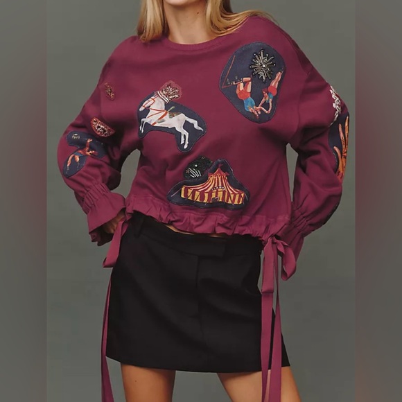 New Anthropologie Nathalie Lete Circus Embroidered / Crystal Sweatshirt Size XL - Picture 2 of 14